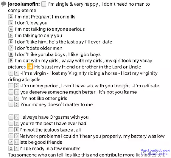 21 Lies Nigerian Ladies And Guys Tell One Another